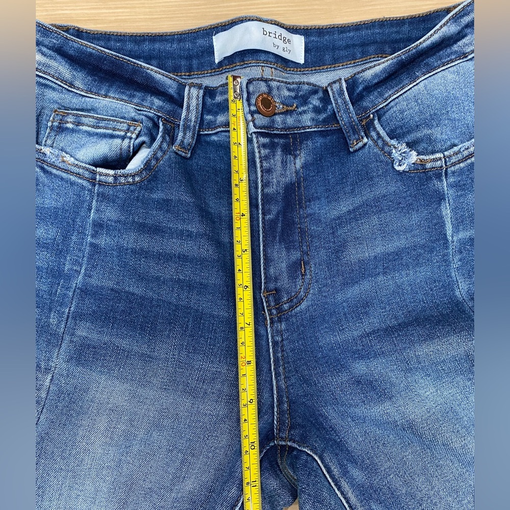 Buckle Bridge By GLY Mid Rise Super Flare Jeans in Blue Denim Frayed Hem Size 29 - Picture 12 of 13